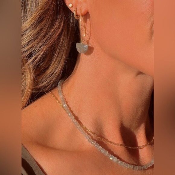 Labradorite Gemstone Necklace Gold Toggle Clasp Removable Pearl Healing jewelry - Picture 2 of 14